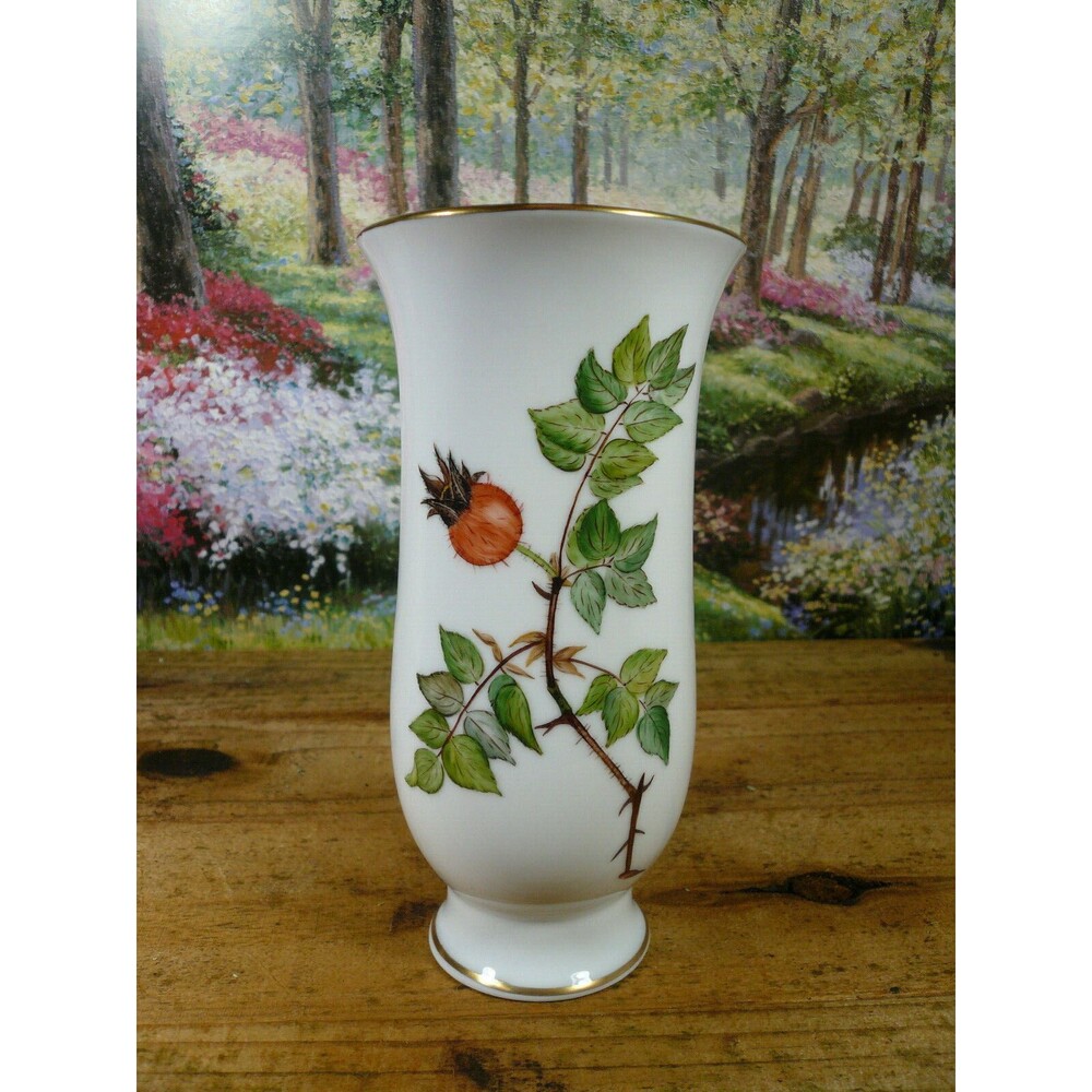 Vintage AK Kaiser West Germany Hand Painted Signed Rose Hip Vase 6.75"